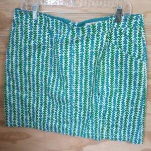 Women's Boden Midi Skirt 12 Green/Blue Vine Pattern Preppy